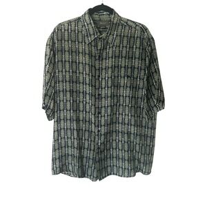 Vintage Bruno 100% Silk Button Down Shirt Men's Short Sleeve Geometric Large